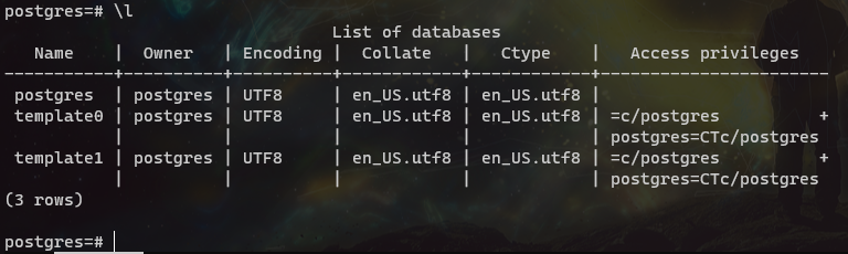 Database List from PostgreSQL Console